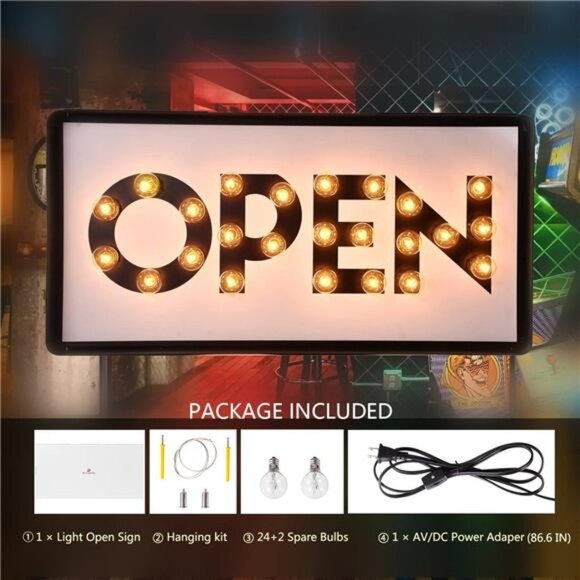 Retro Large Metal Open Signs for bussiness,Bigger size 22x11 inch LED Neon Sign - Picture 3 of 6